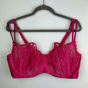 NEW Cacique Size 46DDD (46F) Hot Pink Lace Demi Lace Sexy Boning & Underwire